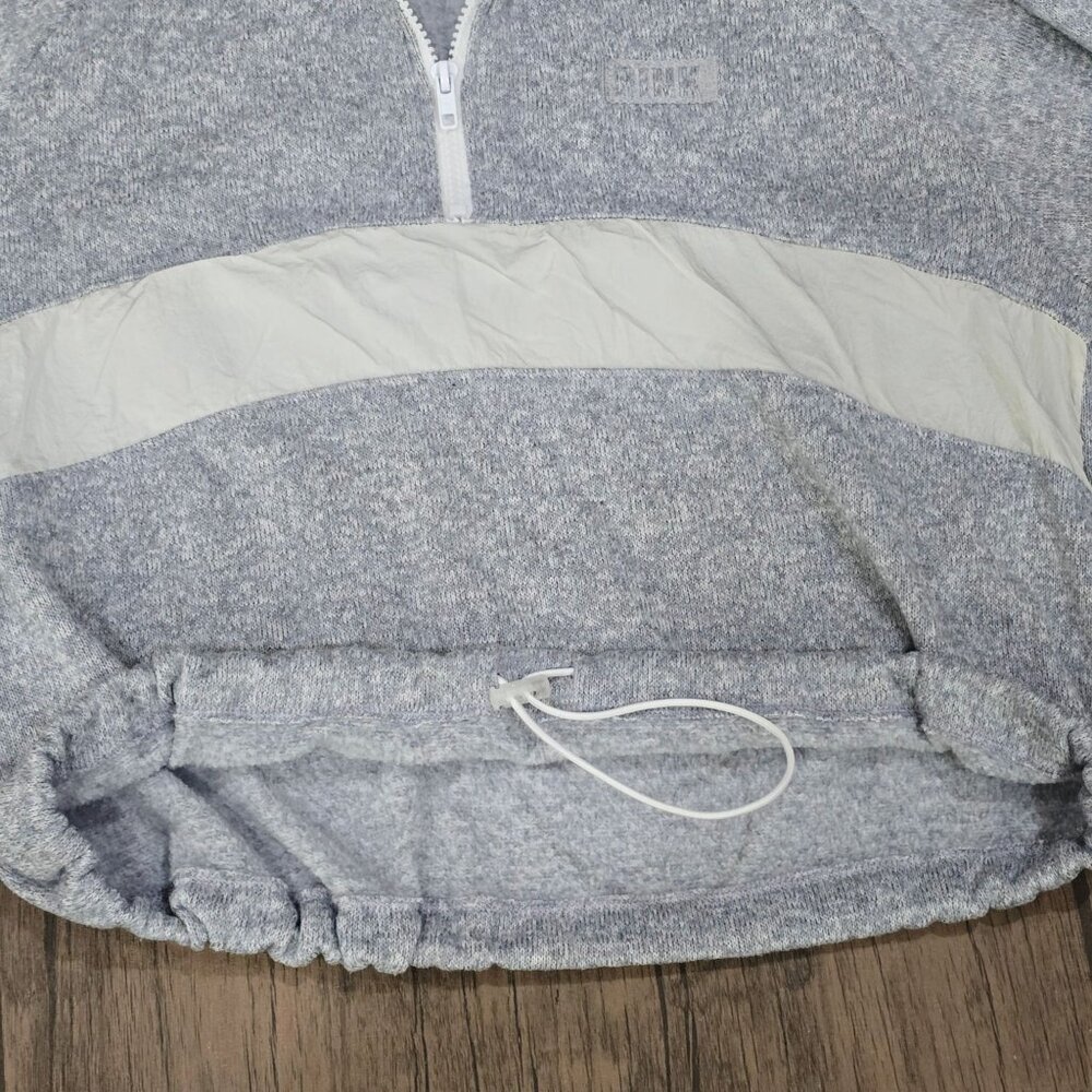 PINK Victoria’s Secret ✦ Heathered Gray Zip Pullover ✦ White Stripe Drawstring - Picture 3 of 10